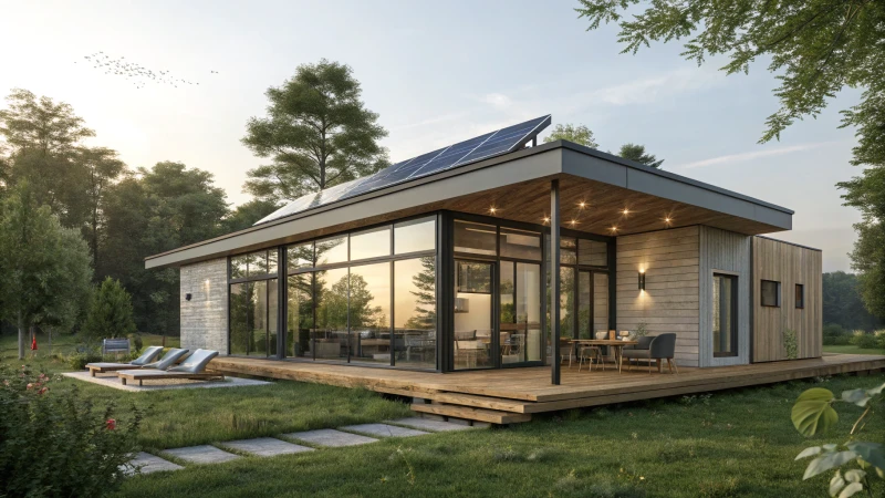 A contemporary modular home surrounded by greenery