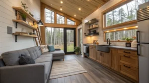 Interior of a cozy micro house with minimalist design