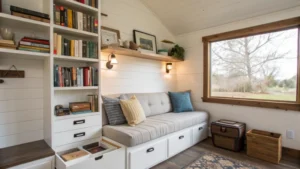 Cozy tiny house interior with innovative storage solutions