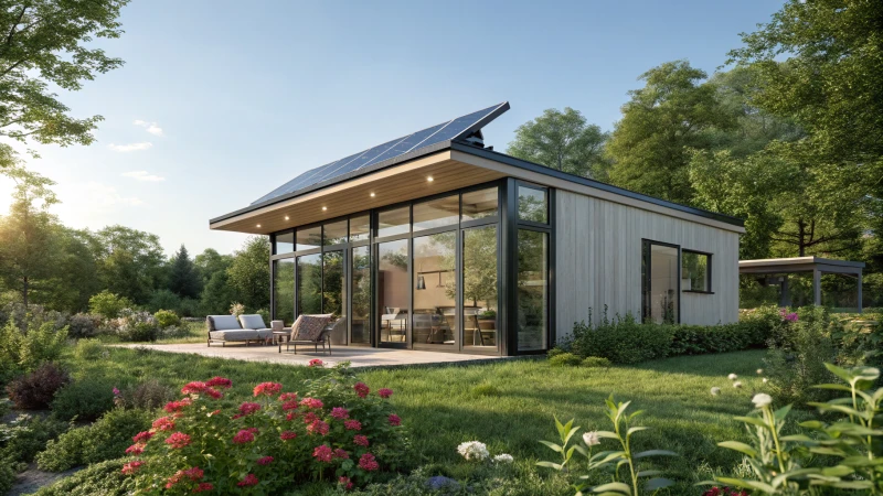 A futuristic Tesla tiny house in a natural setting