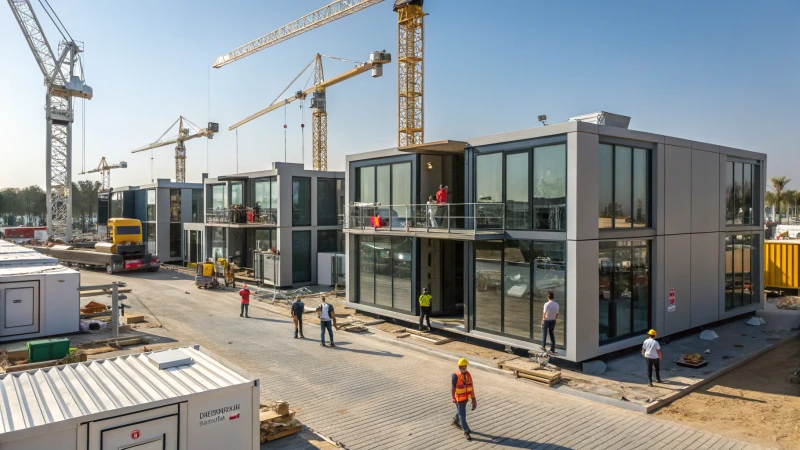 Construction site with modern modular homes
