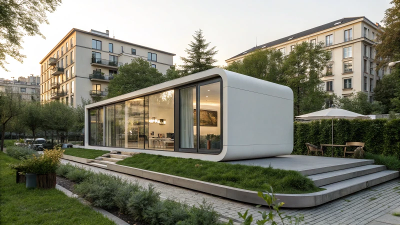 Modern capsule house surrounded by greenery