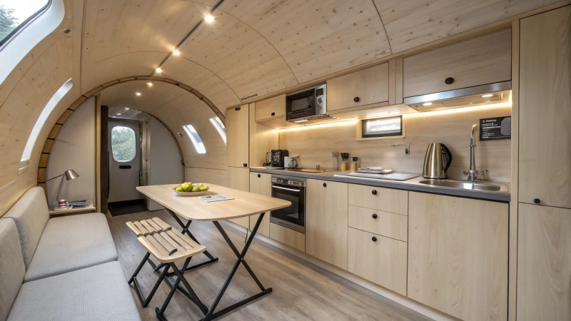 A modern compact kitchen within a capsule home
