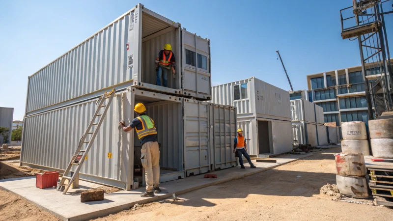 Construction site with shipping containers