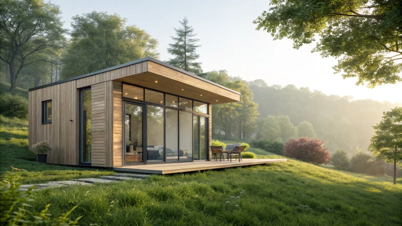 A modern micro house in a green landscape
