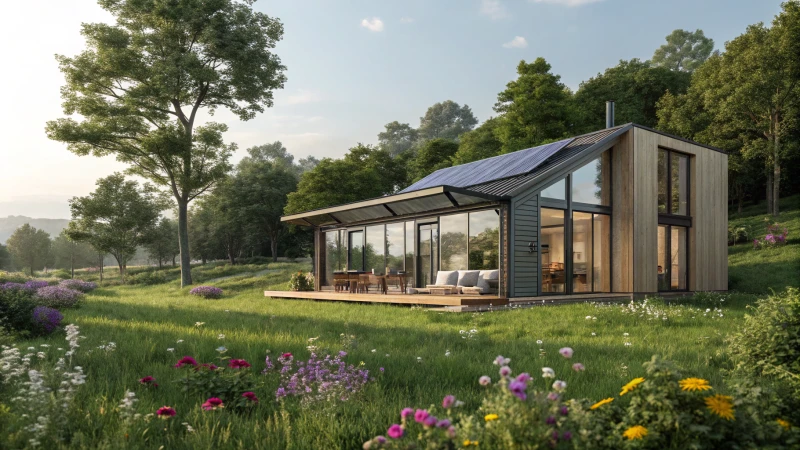 A modern modular home in a green landscape