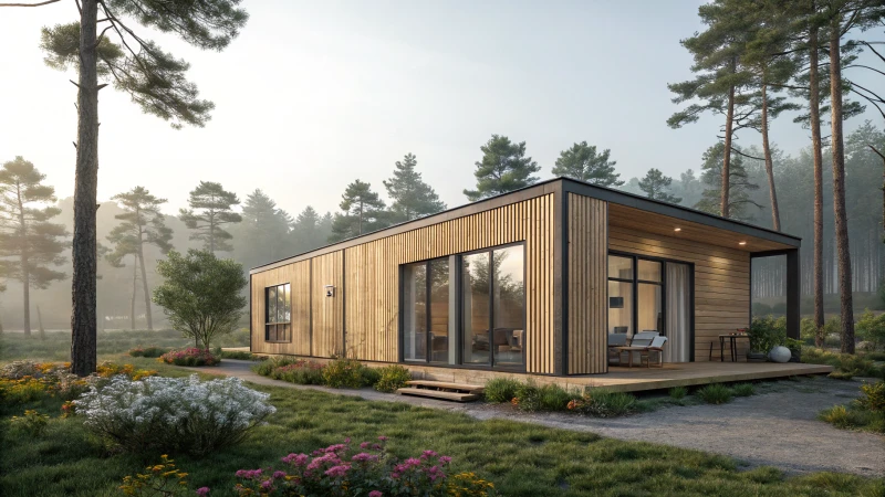 A modern modular house in a serene natural landscape