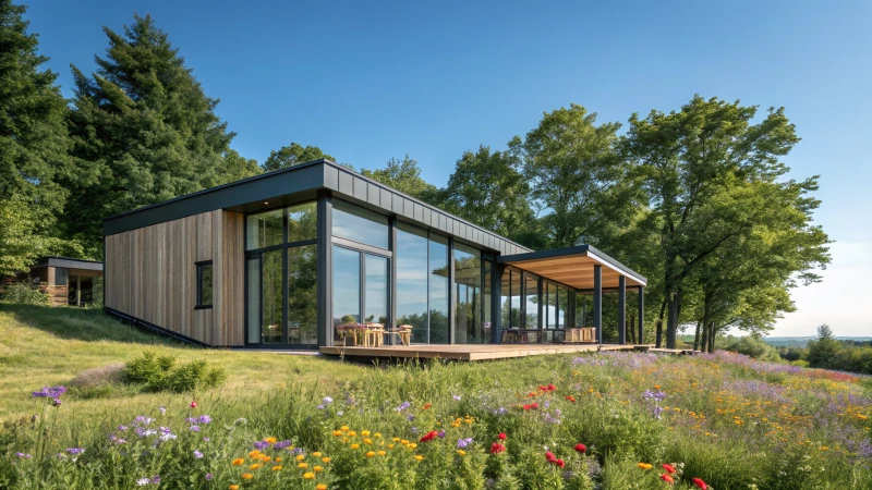 Modern prefabricated home surrounded by nature