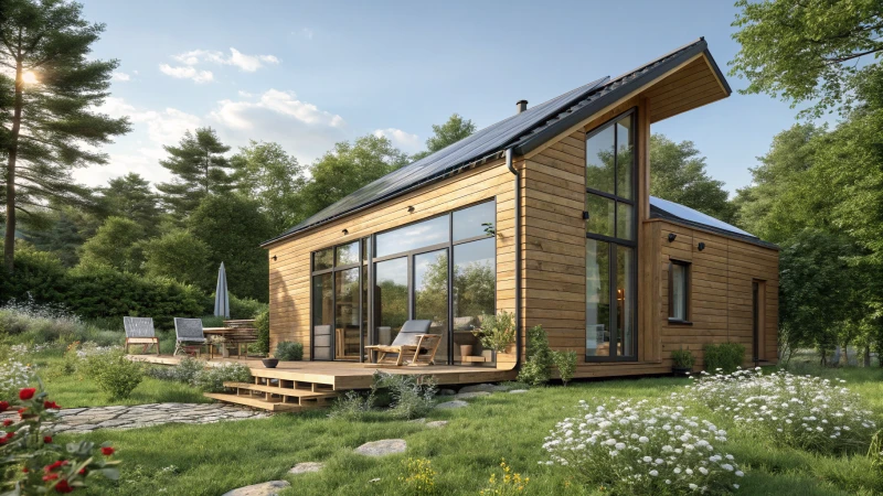 A modern tiny home surrounded by greenery
