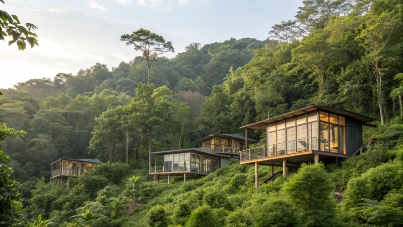 Scenic view of modular Etong houses in a forest