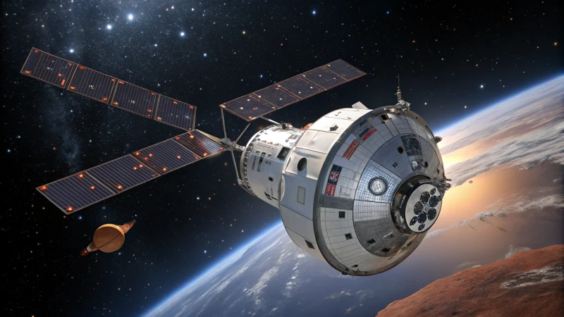NASA Orion capsule in outer space with a starry background