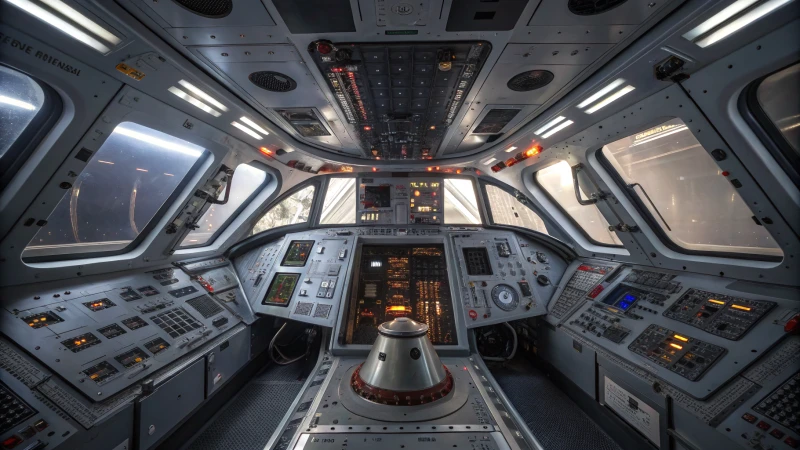 Interior view of the Orion spacecraft showcasing life support systems.
