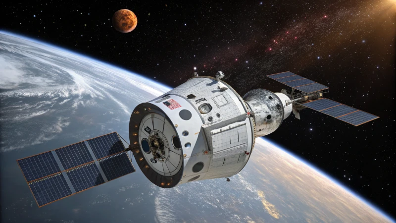 Orion spacecraft in orbit with habitat modules