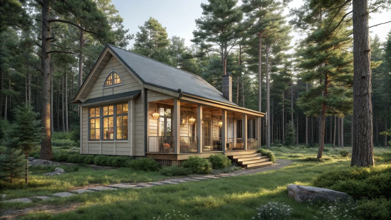 A tiny home in a forest clearing