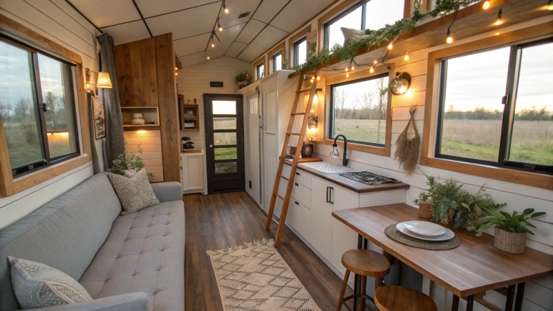 Interior layout of a cozy two-bedroom tiny home